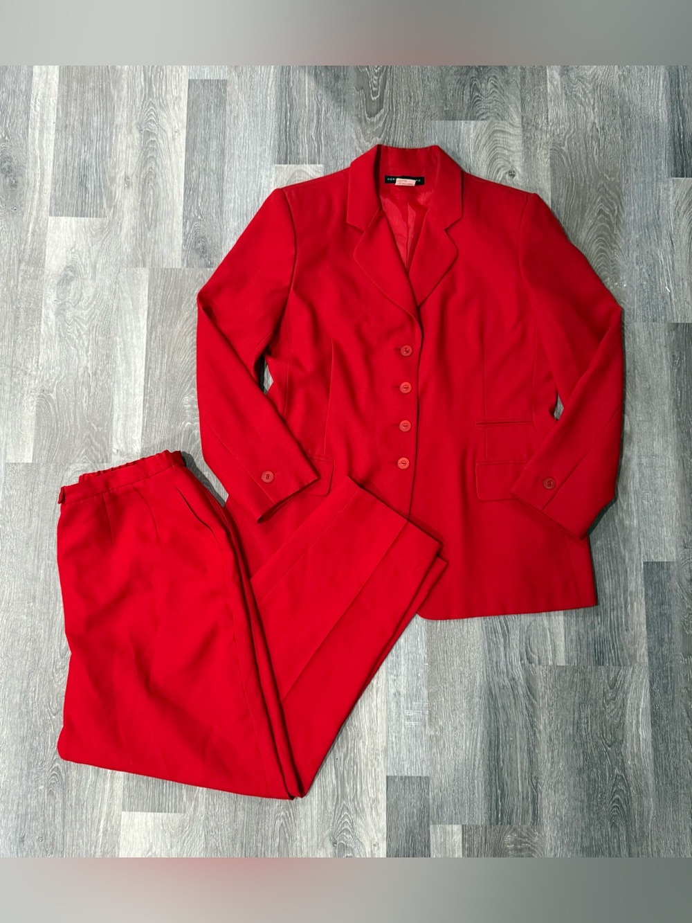 Vintage Morton Bernard Red 90’s Power Suit Size 16 Two Piece Blazer Trouser Set